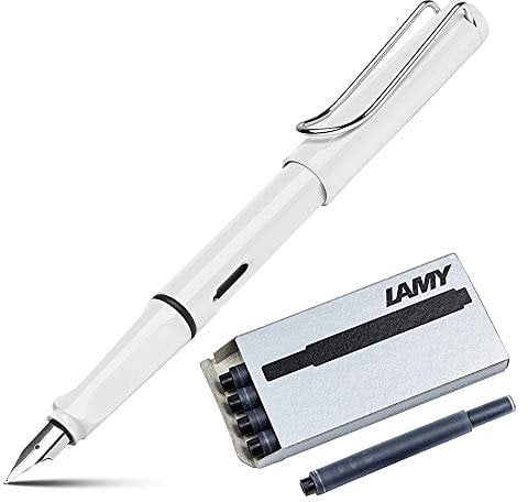 Lamy Safari Fountain Pen (M) & 5 Black Ink Cartridges (Yellow)
