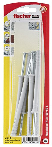 fischer 052253 8X100/60 S SB-Karte (8), Inhalt Nageldübel N 8 x 100, 8 x Nagelschraube 5 x 105 Z, vormontiert
