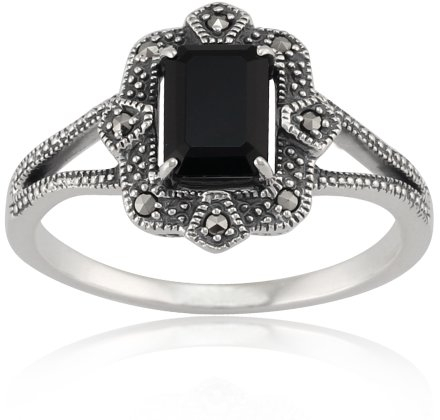 Gemondo Sterlingsilber Art Déco 1,20 Karat Schwarz Spinell & Markasit Ring