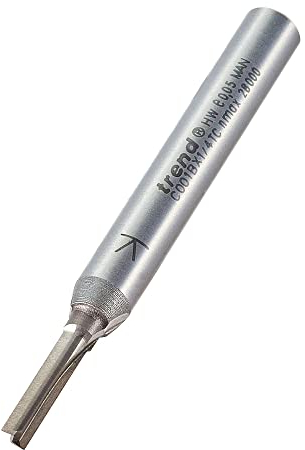 Trend CraftPro Straight Two Flute Router Cutter Bit, 1/4 Inch Shank, 3.2mm Cut Diameter & 12.mm Cut Length, Tungsten Carbide Tipped, C001BX1/4TC