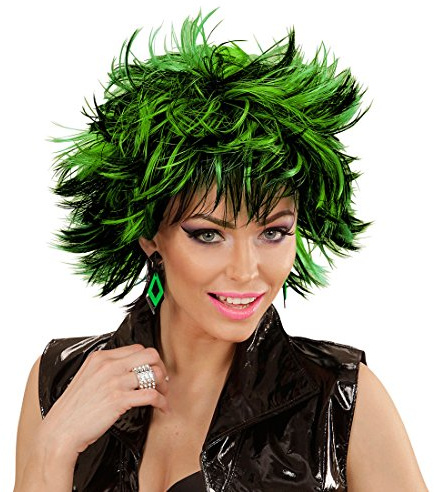 NET TOYS Gothic Punk Damenperücke Kurzhaarperücke Damen schwarz-grün Punker Emo Perücke Faschingsperücke Frauen Sexy Karnevalsperücke Vamp Hexenperücke