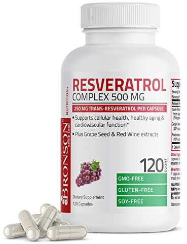 Bronson Resveratrol 500 Complex Standardized Trans-Resveratrol + Grape Seed & Red Wine Extract, 120 Capsules