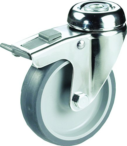 Edelstahl Apparaterollen ø 100 mm mit Feststeller und Rückenlochbohrung, rostfrei, Gummirad, Gleitlagerung, Lenkrolle, Edelstahl, VA, VA2, Inox