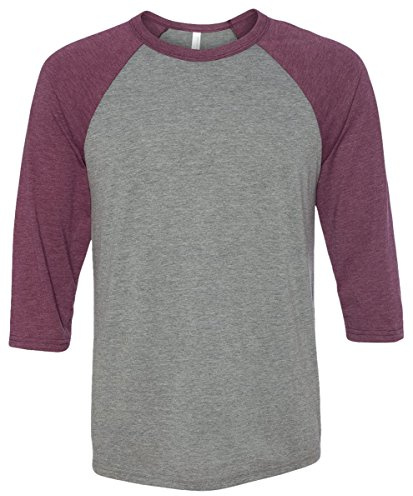 BELLA+CANVAS Unisex 3/4-Sleeve Baseball T-Shirt>M Gry/Maroon TRBLN 3200