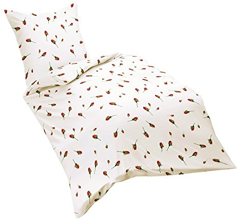 Kaeppel Mako Satin Bettwäsche 2 TLG. 155x220cm Rosen Rot Weiß Grün Knospen
