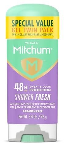 Mitchum Women’s Antiperspirant Deodorant Gel Stick, Shower Fresh Scent, 48HR Sweat & Odor Protection, Triple Odor Defense, Alcohol-Free, 3.4 oz (Pack of 2)