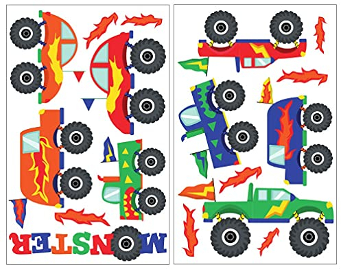Samunshi® 17x Wandtattoo Monstertruck Set Wandbilder Kinderzimmer Deko Junge Wandtattoo Kinderzimmer Mädchen Wandsticker Kinderzimmer 2x 21x34cm
