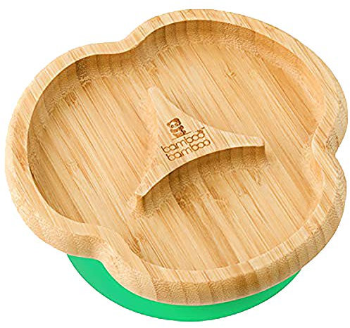bamboo bamboo Baby Teller Kinderteller, Kindergeschirr mit Saugnapf, Sugnapf Teller Baby ab 6 Monaten (Trennung, Grün)