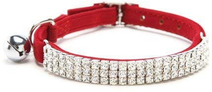 CHUKCHI Hukchi weiches verstellbares Samt-Halsband mit Strasssteinchen und Glocken, 27,9 cm, für kleine Hunde und Katzen …