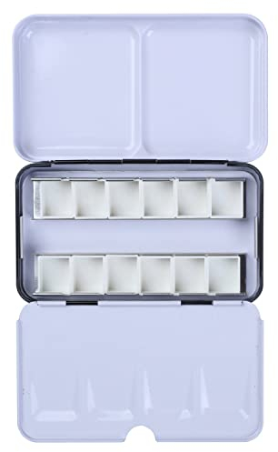 Meeden Leere Aquarellfarbenbox aus Metall – geeignet für 12 halbe Tiegel oder 6 volle Tiegel, schwarz, Tin with Half Pans (12)
