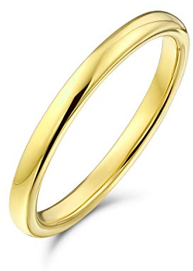 Bling Jewelry Semplice Minimalista Sottile Impilabile Cupola Coppie Anello di Nozze in Titanio Placcato Oro 14K Lucido per Uomo e Donna 2MM