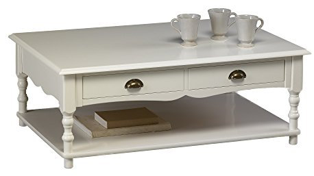 Générique Table Basse Blanche de Style Anglais 2 Tiroirs 1 Niche 70 x 100 x 38 cm
