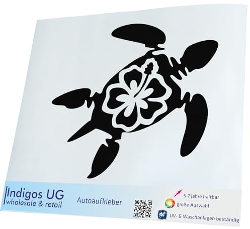 INDIGOS UG Auto Aufkleber Auto - 120x100 mm - Schildkröte Hawaii - schwarz - Selbstklebender Sticker für Auto, Fenster, Bus oder LKW