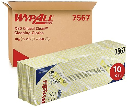 WypAll X80 Paños de limpieza codificados por colores 7567 - Paños amarillos - 10 paquetes x 25 paños de limpieza de alta resistencia (250 en total)