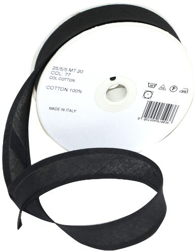 Inastri Trimz 25/5/5 mm Cotton Bias Binding, Charcoal 77– Double‑Fold Sewing Tape for Quilting, Dressmaking & DIY Crafts