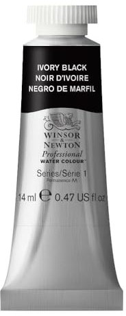 Winsor & Newton 0105331 Professional Aquarellfarbe, lebendige Wasserfarben in Künstlerqualität, hohe Farbbrillanz & Leuchtkraft, lichtecht, Archivqualität, 14ml Tube - Elfenbeinschwarz