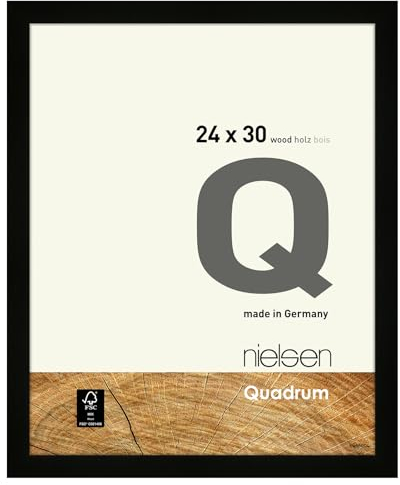 nielsen Bilderrahmen, 24 x 30 cm, Holz, Schwarz, Rahmen zum Aufhängen im Hoch- & Querformat, Echtglas, Quadrum