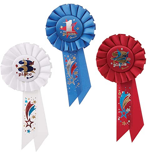 Beistle RAP04 3-Pack 1st, 2nd, 3rd, Place Award Rosettes Party Decor, 3-1/4-Inch by 6-1/2-Inch