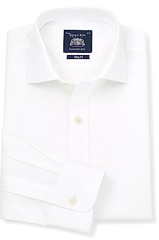 THE SAVILE ROW COMPANY LONDON Men's Slim Fit Poplin Single Cuff Formal Shirt, White, 16.5, Long