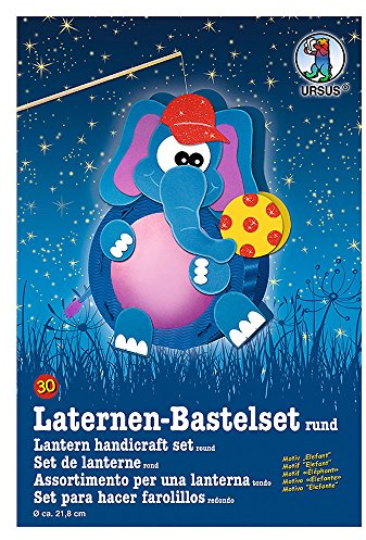 Ursus 18700030 - Laternen Bastelset, Elefant, ca. 21,8 x 21 x 10,3 cm, Durchmesser ca. 21,8 cm, inklusive Vorlagebogen mit Bastelanleitung, zum Selbstgestalten, ideal für den nächsten Laternenlauf