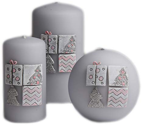 RAK Kerzen Set 3-teilig Dekokerzen Stumpenkerze Kugelkerze Sensitive grau