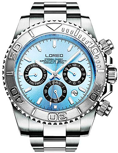 TEINTOP Loreo Armbanduhr für Herren Automatisch Multifunktion mit Edelstahlband (hellblau)