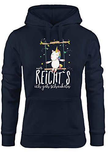 MoonWorks Damen Kapuzen-Pullover Hoodie Einhorn auf Schaukel Mir reicht`s ich GEH schaukeln Spruch Navy XS
