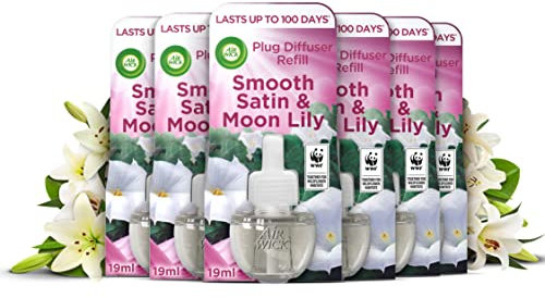 Air Wick Electrical Plug in Refills, Smooth Satin and Lily, 19ml Refill x 6 (Total 6 Refills)