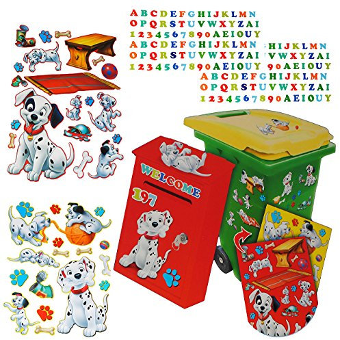 alles-meine.de GmbH 214 TLG. Set Aufkleber für Mülltonne + Briefkasten - 101 Dalmatiner Hund - Wasserfest Sticker - für Innen & Außen - Wetterfest - Hunde Welpen