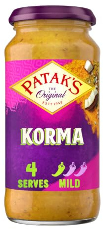 Pataks Korma Curry Sauce 450g | Mild Spice | Serves 4 | Authentic Indian Simmer/Cooking Sauce