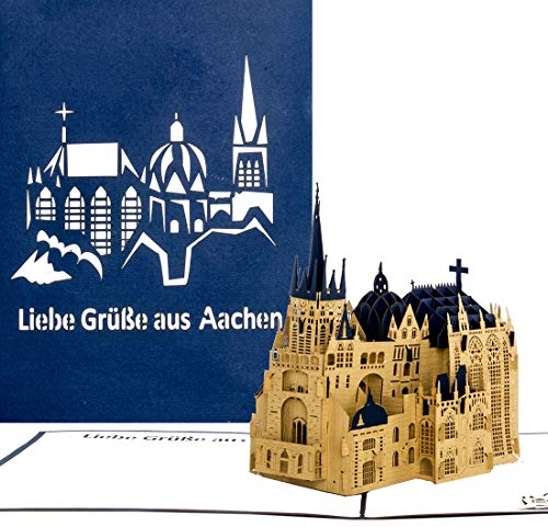 3D Pop Up Karte Aachener Dom Liebe Grüße aus Aachen Geburtstagskarte & Souvenir mit 3D Papier Modell des Aachener Doms - Glückwunschkarte, Gutschein, Geldgeschenk