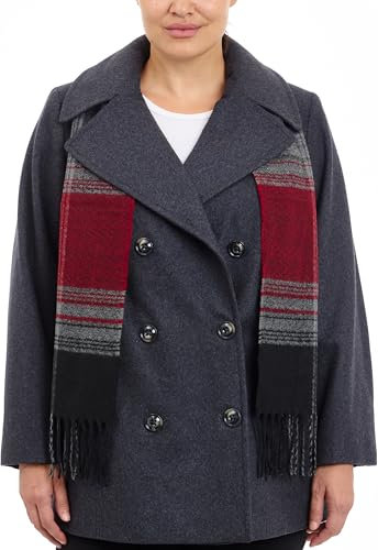 LONDON FOG Damen Zweireihiger Pfaue mit Schal in Übergröße Caban-Jacke, Dunkelgrau, 3X