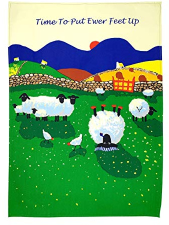 Thomas Joseph Tea Towel, 100% Cotton, Time to Put Ewer Feet up Sheep Design, Machine Washable, 48 x 74cm
