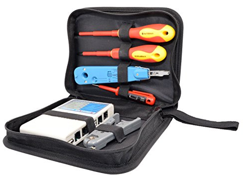 tsnetworks Netzwerk Werkzeug Set inkl. RJ45 Netzwerktester, LSA+ Auflegewerkzeug, Abisolierer, Schraubendreher isoliert stabile Tasche, 6 teilig
