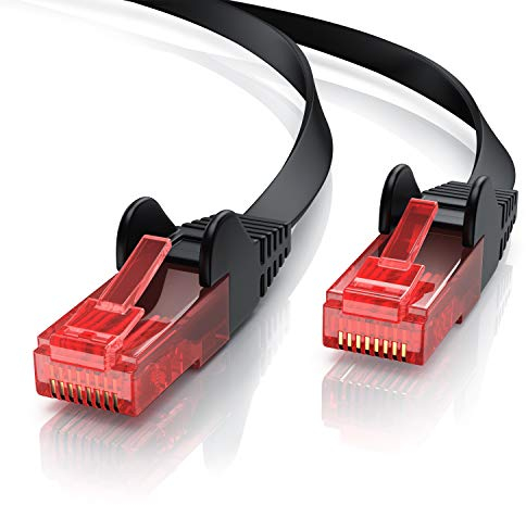 CSL - 15m Cat 6 Netzwerkkabel Flach - Gigabit Ethernet LAN - RJ45 Kabel Flachbandkabel Verlegekabel - 10 100 1000 Mbit s - Patchkabel Flachkabel - schwarz