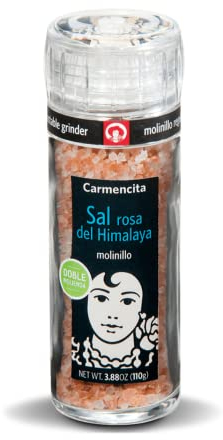 Carmencita Sal Rosa Himalaya, Molinillo de Cristal con Molienda regulable,103g