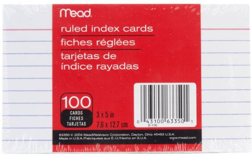 Mead Karteikarten, liniert, 7,6 x 12,7 cm, Weiß, 100 Stück pro Packung (63350)