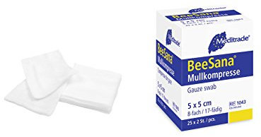Meditrade 4130 Beesana Mullkompressen, Steril, 5 cm Länge x 5 cm Breite, 12-fach (50-er pack)