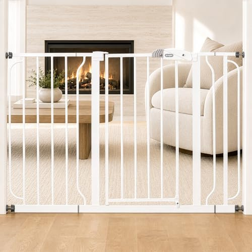 Regalo Safety Extra Wide Baby Gate for Doorways & Bottom of Stairs, Fits Openings 73.6-122cm (Extensions Included) Pressure Mounted for Babies, Toddlers & Pets, White