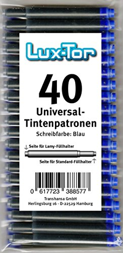 40 Universalpatronen - Universal Tintenpatronen - Tintenpatrone - Füller - Füllhalter - Füllerpatronen - T10 - f. Lamy Herlitz Pelikan Reform Online - blau - königsblau