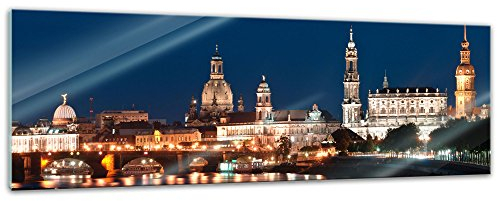 Bilderdepot24 Glasbild - Dresden Skyline bei Nacht - Deutschland - 120x40 cm - Deko Glas - Wandbild aus Glas - Bild auf Glas - moderne Bilderdepot24 Glasbilder - Glasfoto - Echtglas