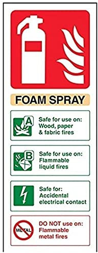 V Safety 11012AC-R Foam Spray Id Electrical Safe Fire Extinguisher Sign - Portrait - 75mm x 200mm - 1mm Rigid Plastic, Beige/Black/Green/Red