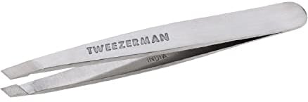 TWEEZERMAN Mini pinzas de depilar (puntas inclinadas, calidad profesional, acero inoxidable), plata