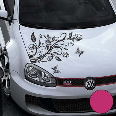 A456 Blumenranke Autoaufkleber + 3 Schmetterlinge 77cm x 50cm telemagenta (Farb-/Größenwahl)