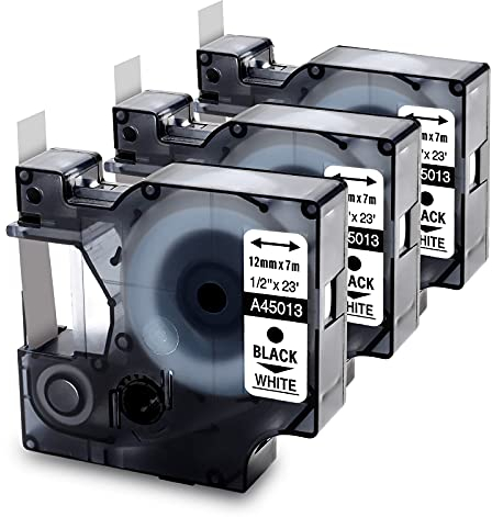 MarkField kompatible Etikettenband als Ersatz für D1 45013 S0720530 Schriftband 12mm für Label Manager 160 210D 280 420P 360D 500TS PnP, LabelWriter 450 Duo, schwarz auf weiß