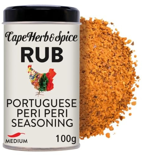 Cape Herb & Spice Portuguese Peri Peri Seasoning, 100 g Tin (1-Pack) | Handcrafted Gourmet Spice Rub, Medium Chilli Rating, Perfect for Grilling & Roasting