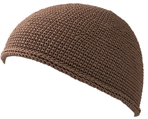 CHARM Herren Mütze Short Beanie - Strick Kopfbedeckung Skull Cap Kufi Muslim Takke Islam Namaz in 2 Größen Hellbraun