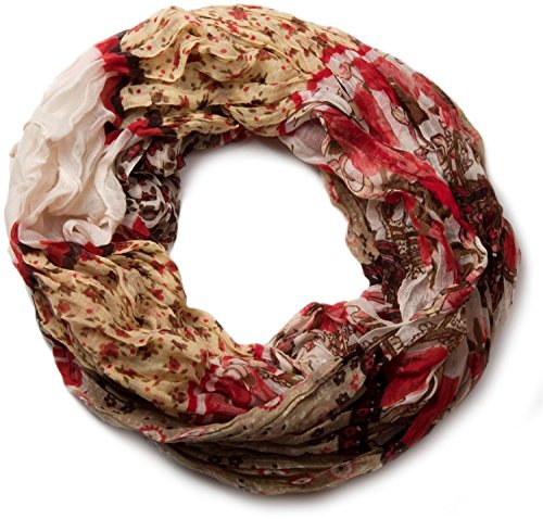 styleBREAKER Loop Schlauchschal mit Blumen Alloverprint Mustermix, Crash and Crinkle, Paisley, Punkte, Blüten, Rosen 01014008, Farbe:Beige-Weiß