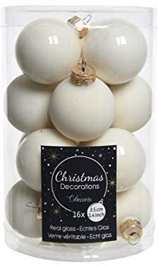 16er-Set Glas-Christbaumkugeln, warmweiß, 3,5 cm Durchmesser, glänzend & matt, Kratzfest