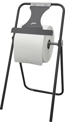 Jofel - Portarotolo pieghevole da pavimento, distributore di carta industriale con taglio frontale, Heavy Duty, tubo in acciaio da 20 mm, accetta rotoli fino a 500 m, AD30010
